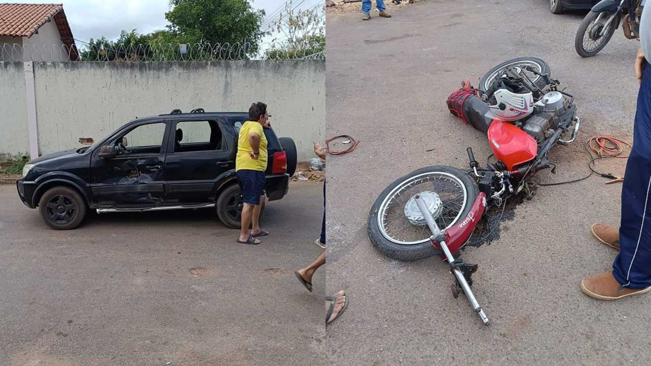 Motociclista fica ferido após bater violentamente em carro na COHAB em João Pinheiro