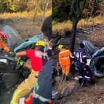 Motorista sai de pista e fica presa nas ferragens na BR-040, próximo à ponte do Rio da Prata, em João Pinheiro