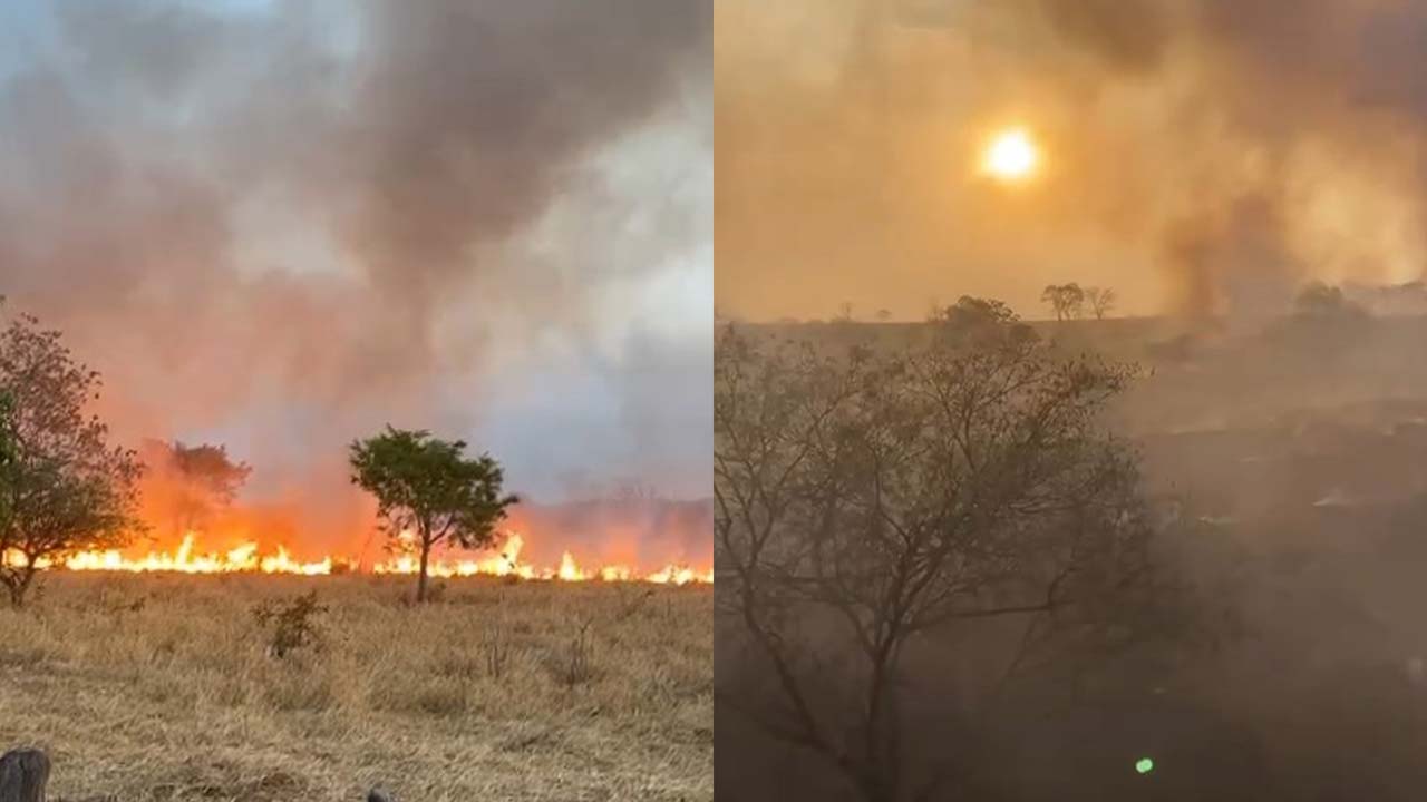 Incêndio devastador ameaça residências do Bairro União e consome cerca de 60 hectares de fazendas em João Pinheiro