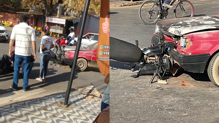 Motociclista de 19 anos tem grave fratura na perna após ser atingido em cheio por carro em João Pinheiro