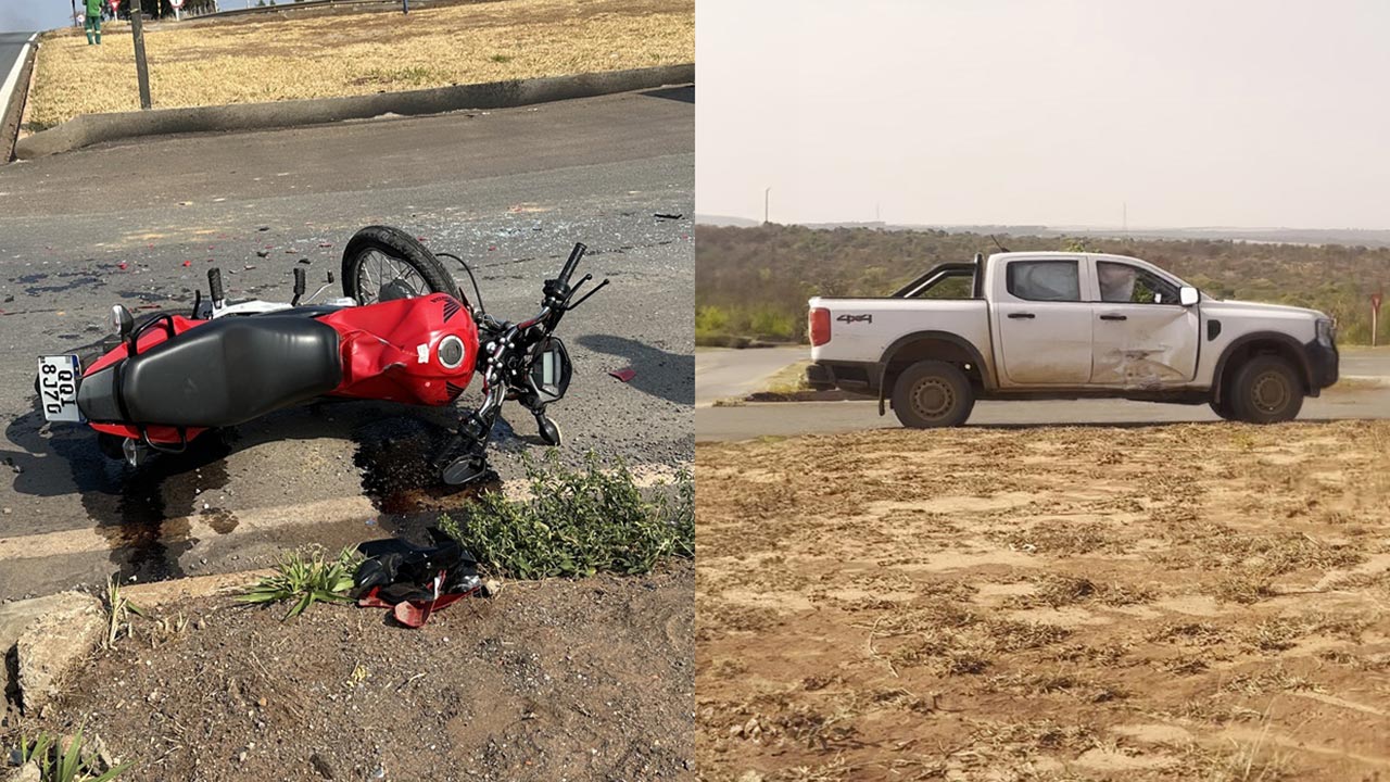 Motociclista fica ferido em colisão com caminhonete no trevo da BR-040 com a MG-181 em João Pinheiro