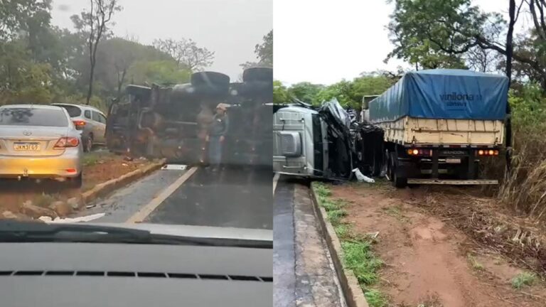 Carreta tombada e imprudência de motorista deixam trânsito totalmente impedido na MG-410, em PO