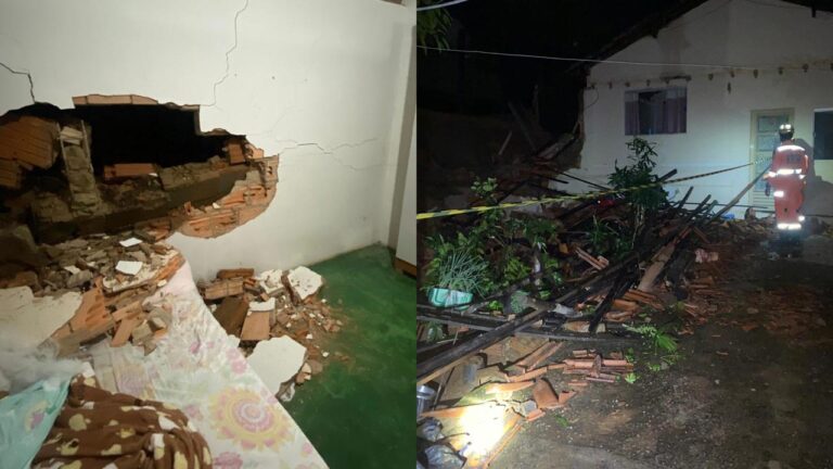 Muro de casa abandonada desaba em João Pinheiro e escombros quase atingem criança dormindo