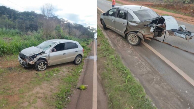 Motorista roda na pista, causa acidente e abandona veículo na MG-410 em Presidente Olegário