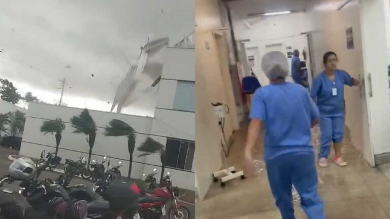 Vídeo mostra funcionários da Santa Casa de Patos de Minas protegendo pacientes durante vendaval que arrancou telhado