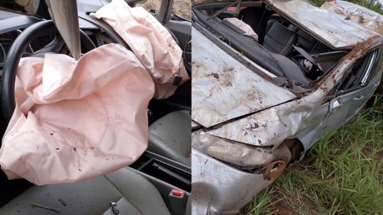 Família fica ferida após carro capotar por aquaplanagem na BR-365 em João Pinheiro