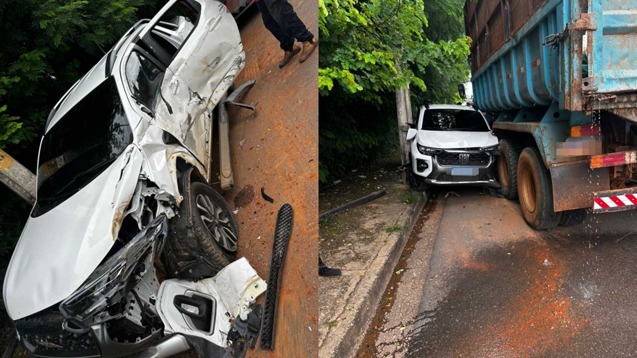 Motorista passa mal e caminhão atinge carros estacionados no Água Limpa, em João Pinheiro