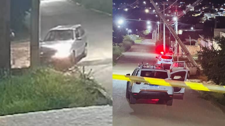 Motorista bate em poste e foge, deixando carro no local do acidente em João Pinheiro