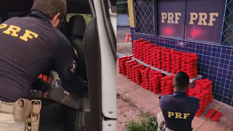PRF encontra carro abarrotado de maconha na BR-365 e prende dois suspeitos