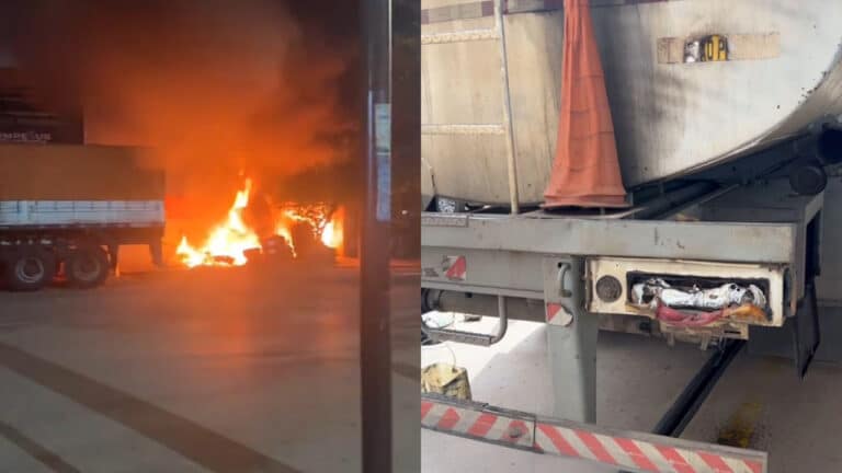 Incêndio criminoso em pneus atinge carreta-tanque carregada de combustível e quase causa tragédia em João Pinheiro