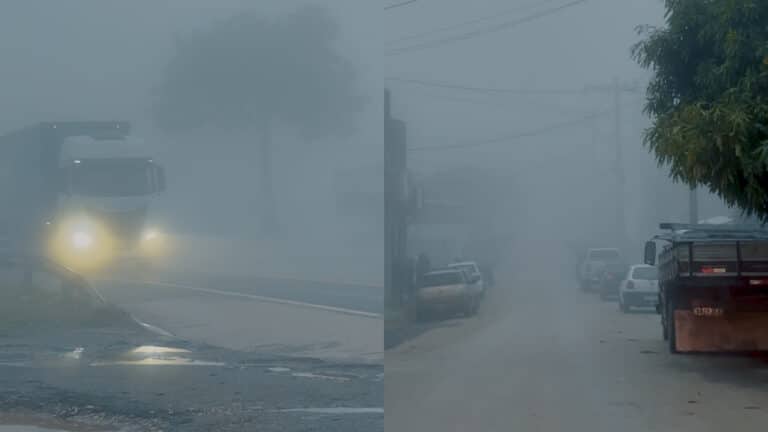 João Pinheiro amanhece encoberta por densa neblina e imagens impressionam; veja