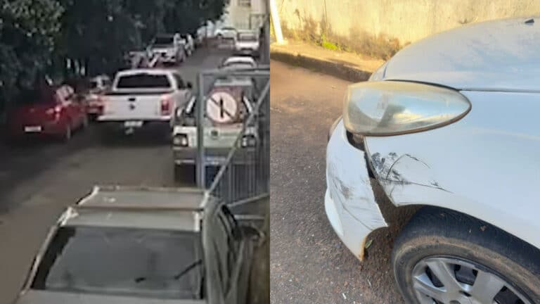 Motorista de caminhonete entra na contramão, bate em carro parado e foge em João Pinheiro