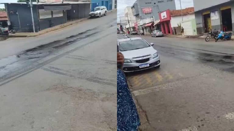 Derramamento de óleo na rua Astolfo Moreira coloca motociclistas em risco em João Pinheiro