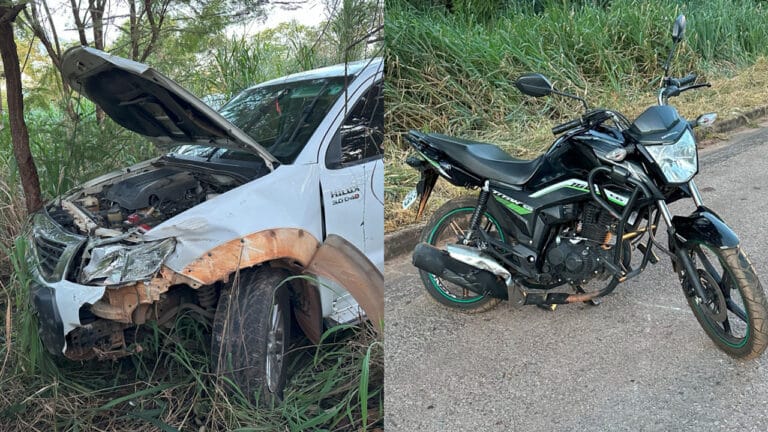Acidente entre moto e caminhonete deixa feridos na BR-040, em João Pinheiro
