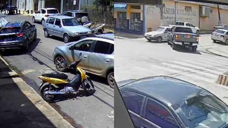 Motorista circula na contramão e assusta pedestres em rua movimentada de João Pinheiro