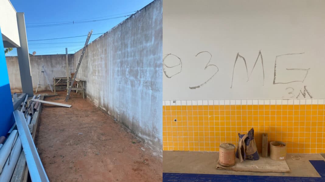 Ladrões furtam fiação e ainda picham creche em construção no Manoel Neto, em João Pinheiro