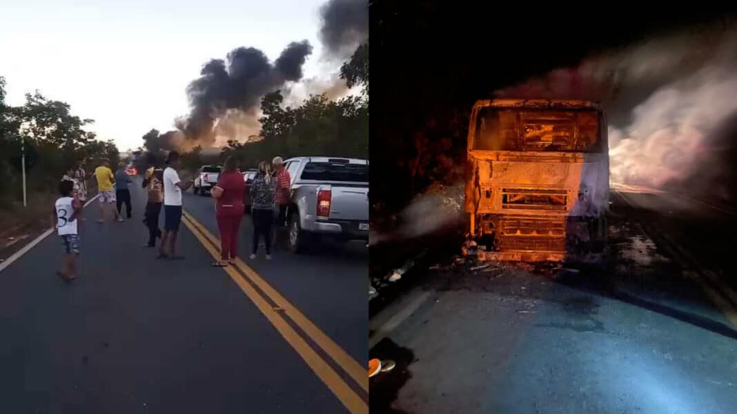 Carreta pega fogo e fica completamente destruída na rodovia MG-181, próximo a Brasilândia de Minas