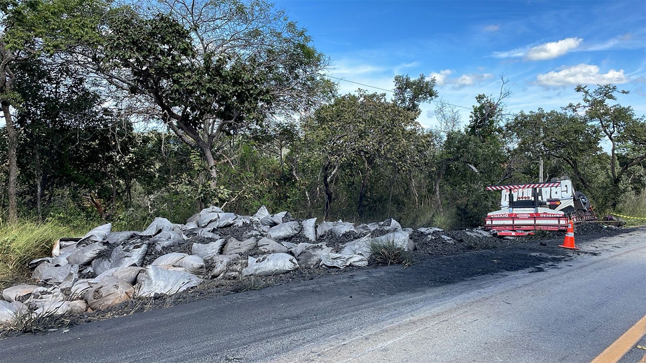 Motorista pinheirense morre após caminhão carregado com carvão capotar na MG-423, em Pitangui