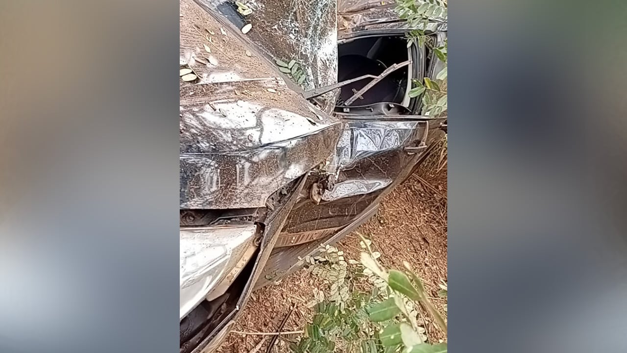 Motorista desvia de carro na contramão, sai da pista e bate em árvore na BR-040 em João Pinheiro; dois ficam feridos