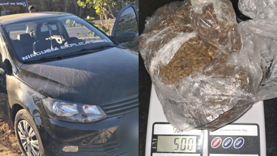Trio é preso com meio quilo de maconha após perseguição na MG-181, em Brasilândia de Minas