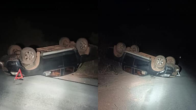 Motorista perde controle, capota caminhonete e escapa sem ferimentos na MG-181, em João Pinheiro