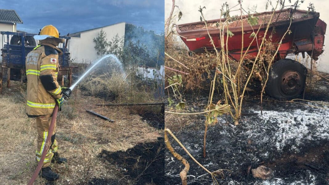 Incêndio em lote vago se alastra e destrói implemento agrícola no bairro Aeroporto em João Pinheiro