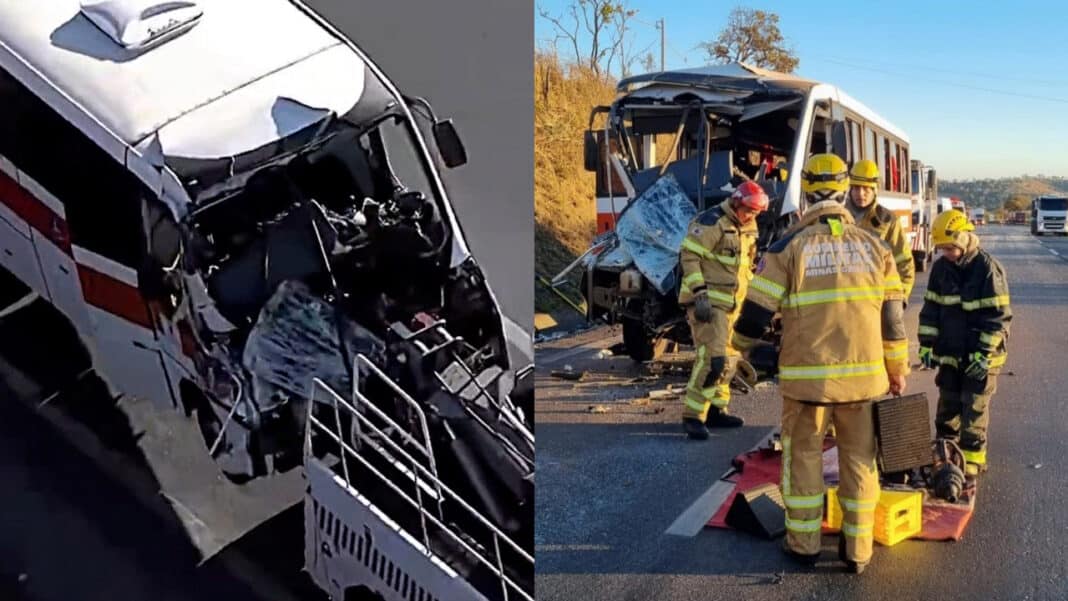 Ônibus da saúde de Paracatu bate na BR-040 e deixa vários feridos; motorista ficou preso às ferragens