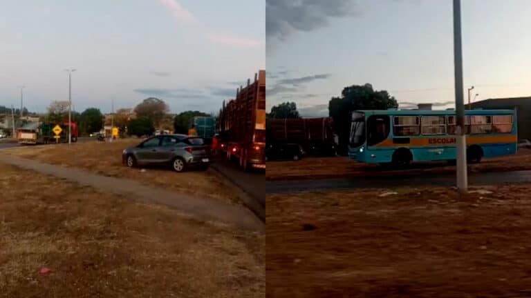Acidente na marginal da BR-040 em João Pinheiro trava trânsito e motoristas usam canteiro central como desvio