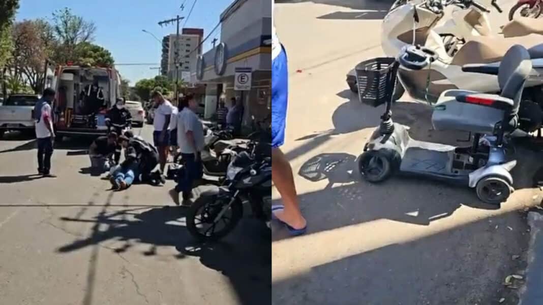 Idosa perde controle de scooter motorizada e é atropelada por caminhonete no Centro de João Pinheiro