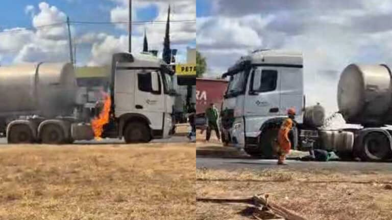 Carreta com 62 mil litros de etanol pega fogo na BR-040 em João Pinheiro; motorista e populares agem rápido e evitam tragédia