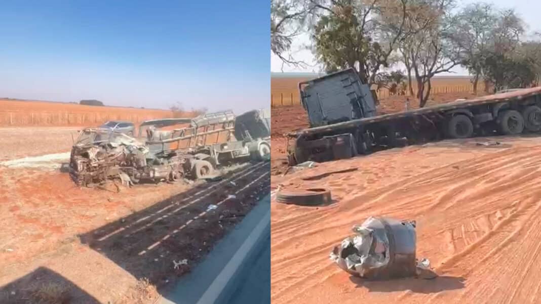 Grave acidente entre duas carretas deixa um motorista morto e outro ferido na MG-410, em Presidente Olegário