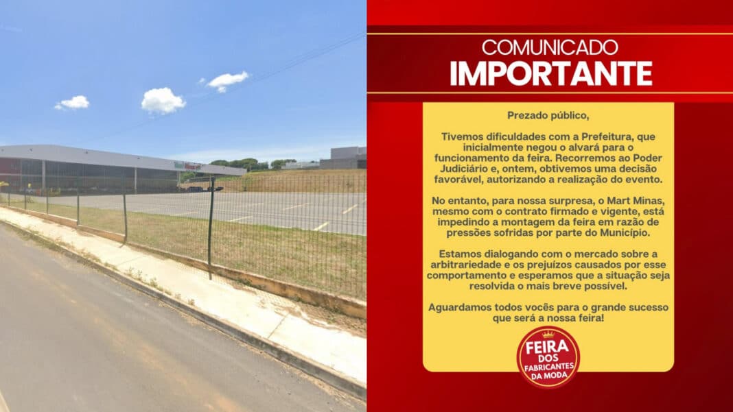 Após Prefeitura negar alvará e Justiça autorizar, Mart Minas barra montagem da Feira da Moda em João Pinheiro