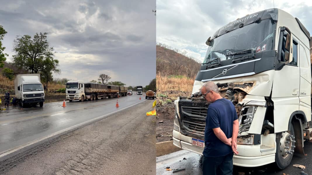 Chuva deixa pista escorregadia e causa acidente com três veículos de carga na BR-040 em João Pinheiro
