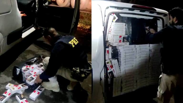A casa caiu por causa do cinto: PRF para motorista e descobre Fiorino lotada de cigarro do Paraguai na BR-365