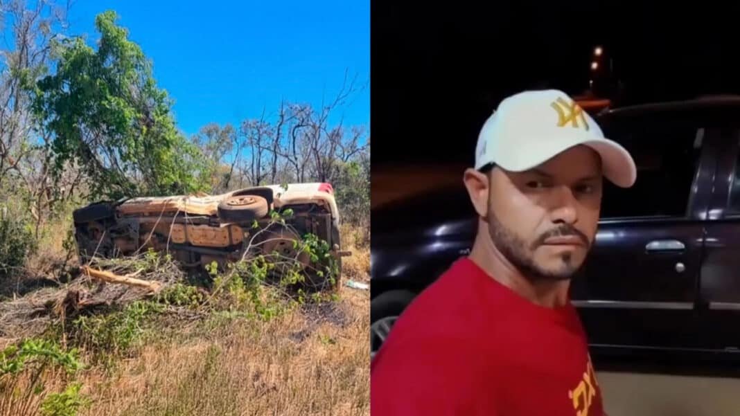Homem de Brasilândia é arremessado de caminhonete após capotar e morre na hora na LMG-656