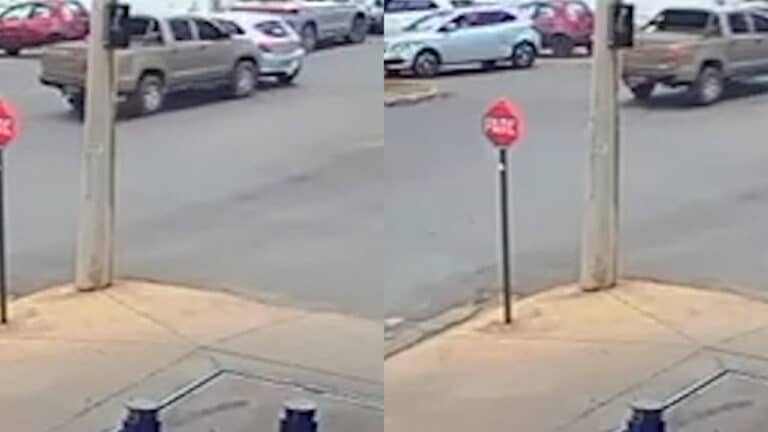 Vídeo: carro sobe em canteiro e bate em outro após ser atingido por caminhonete no centro de João Pinheiro