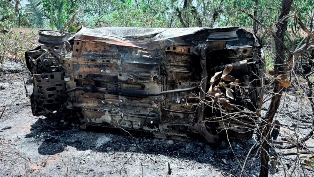 Após bater em anta, idoso sai ileso de capotamento e vê carro virar bola de fogo na MG-181 em João Pinheiro