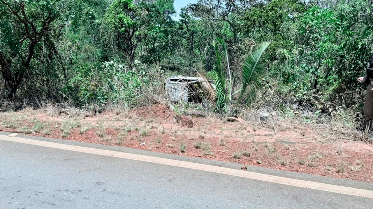 Após bater em anta, idoso sai ileso de capotamento e vê carro virar bola de fogo na MG-181 em João Pinheiro