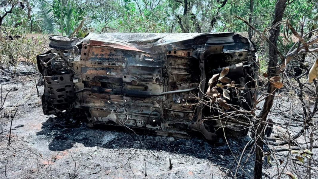 Após bater em anta, idoso sai ileso de capotamento e vê carro virar bola de fogo na MG-181 em João Pinheiro