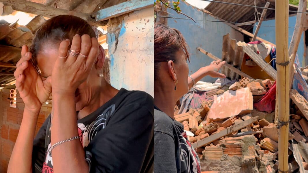 Tempestade destrói casa de moradora em extrema vulnerabilidade; ela dormiu na rua e pede socorro