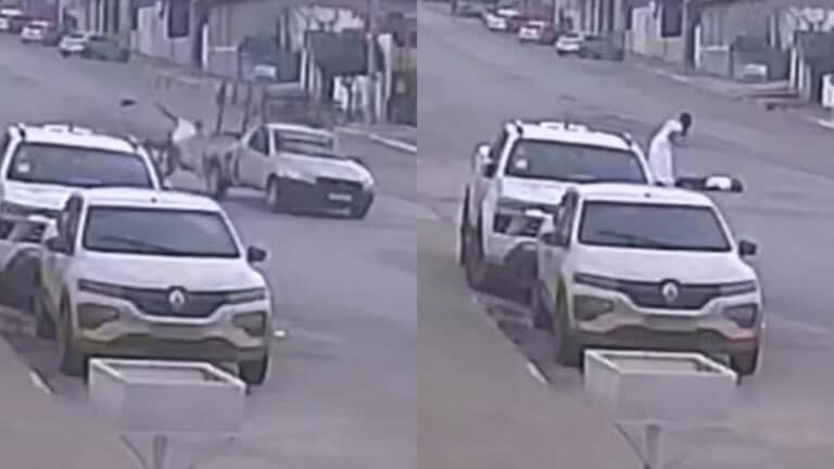 Vídeo: ciclista ignora "pare", bate violentamente em carro e sofre corte profundo na cabeça em João Pinheiro