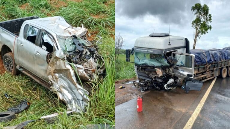 Batida frontal violenta na BR-365 entre caminhonete e caminhão deixa motorista morto em Varjão de Minas