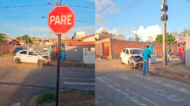Motorista avança parada obrigatório e atinge em cheio carro de taxista no Alvorada em João Pinheiro