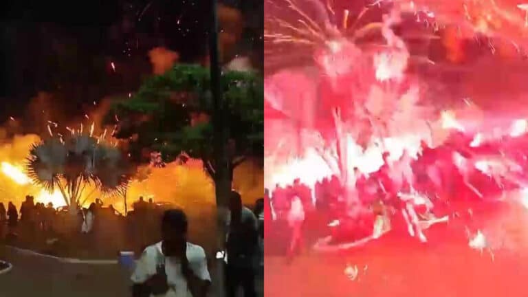 Ano novo explosivo! Queima de fogos dá errado, explode no meio do público e gera correria em Buritis, veja o vídeo