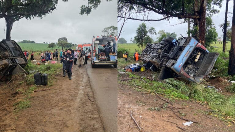 Ônibus de excursão capota na BR-365, em Patos de Minas, deixa 3 mortos e cerca de 40 feridos