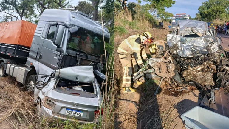 Motorista de carreta bitrem invade a contramão, bate de frente com carro e mata casal na BR-365 em João Pinheiro