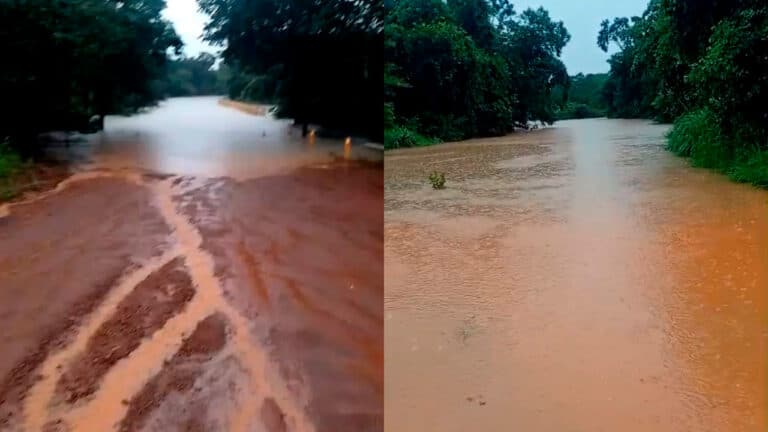 Rio do Sono sobe, cobre ponte e deixa trecho intransitável na zona rural de João Pinheiro