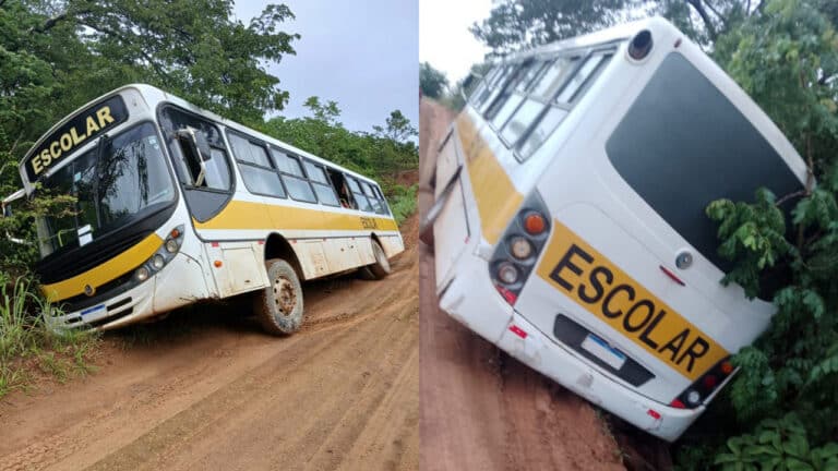 Ônibus escolar com 7 alunos quase tomba em estrada rural de João Pinheiro e causa grande susto