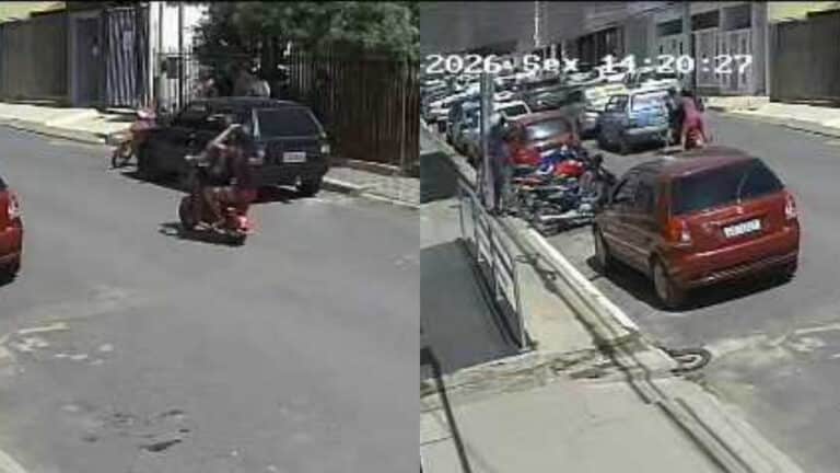 Mulher em bicicleta elétrica bate na traseira de carro no Centro de João Pinheiro