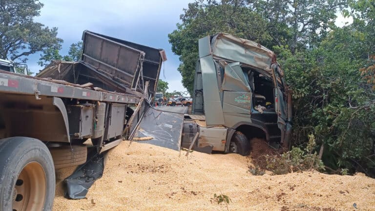 Motorista de 30 anos fica inconsciente após carreta fazer "L" e sair da pista na MG-181 em Brasilândia de Minas